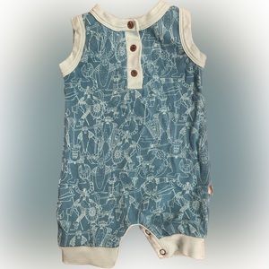 FINN AND EMMA girl boy romper green teal snap closure 3-6 months organic cotton